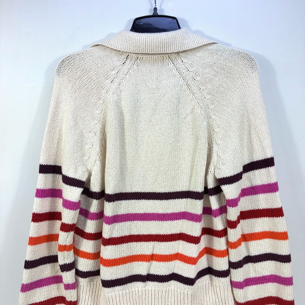 Marine Layer Claire Relaxed Sweater Polo Merino Wool Cotton L Warm Stripe NWT - Picture 9 of 16